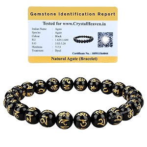 crystal heaven black agate om mani padme hum bracelet for women men with healing crystal and reiki stone - beautiful gemstone beaded bracelet for balance harmony amp positive energy