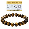 Certified Tiger Eye Bracelet for Women Men with Healing Crystal and Reiki Stone - Beautiful Gemstone Beaded Bracelet for Balance, Harmony &amp; Positive Energy