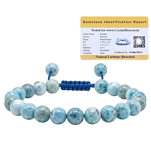crystal heaven certified larimar bracelet for women men with healing crystal and reiki stone - original authentic gemstone adjustable beaded bracelet for money wealth success amp positive energy
