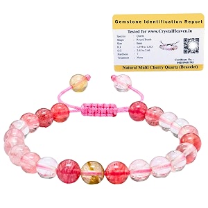 crystal heaven certified multi cherry quartz bracelet for women men with healing and reiki stone-beautiful gemstone adjustable beaded bracelet for balanceharmonyamppositive energy