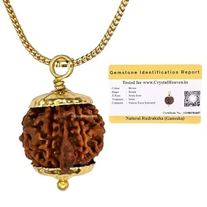 crystal heaven ganesha rudraksha original pendant necklace for women men  certified rudraksha with velvet pouch gold