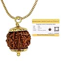 Crystal Heaven Ganesha Rudraksha Original Pendant Necklace for Women Men | Certified Rudraksha with Velvet Pouch (Gold)