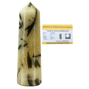 crystal heaven green tourmaline in quartz crystal tower obelisk point for chakra healing and balancing - aaa grade original certified gemstone agate for reiki meditation yoga spiritual 3-4 inches