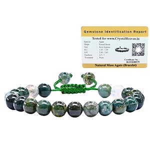 certified moss agate bracelet for women men with healing crystal and reiki stone - beautiful gemstone adjustable beaded bracelet for balance harmony amp positive energy