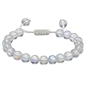 Crystal Heaven Rainbow White Glowing Mermaid Glass Bracelet for Women Men Iridescent Bracelet - Beautiful Shiny Glass Beads Bracelet, Adjustable Beaded Bracelet for Positive Energy