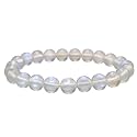 Crystal Heaven Rainbow White Glowing Mermaid Glass Bracelet for Women Men Iridescent Bracelet - Beautiful Shiny Glass Beads Bracelet, Stretchable Beaded Bracelet for Positive Energy