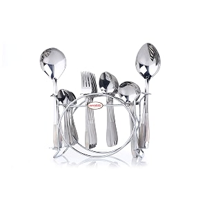 crystal la milano stainless steel cutlery set - 27 pcs tea spoons - 6 baby spoons - 6 dessert spoons - 6 dessert fork - 6 serving spoon -2 stand 