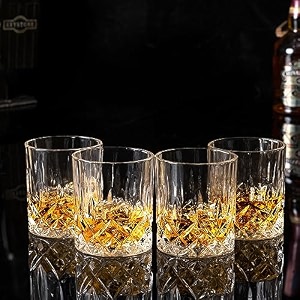 premium big whisky glass set of 12 pcs- 300 ml aesthetic crystal glasses modern ideal transparent bar glass for drinking bourbon whisky scotch cocktails wine water - old fashioned cocktail tumblers perfect for entertaining and enhancing your drinking experience crystal glass set of 12