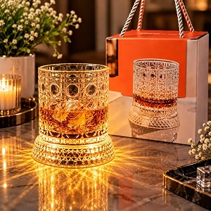 Crystal Pattern LED Spinning Whiskey Glass Pack