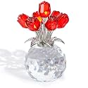 Crystal Red Rose Figurines, Glass Flower Bouquet Ornament