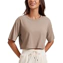 CRZ YOGA Pima Cotton High Neck Crop T-Shirt