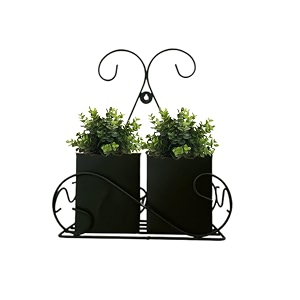 black hanging metal planter with stand  hanging item  home decor item  living room planter  decorative hanging for garden - pack of 1