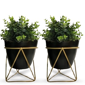black metal planter with stand  tabletop item  home decor item  living room planter  decorative vase for garden - pack of 2