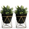 Black Metal Planter with Stand | Tabletop Item | Home Decor Item | Living Room Planter | Decorative Vase for Garden - Pack of 2