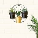 Black Wheel Hanging Metal Planter with Stand | Hanging Item | Home Decor Item | Living Room Planter | Decorative Hanging for Garden - Pack of 2