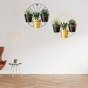 gold and black wheel hanging metal planter  hanging item  home decor item  living room planter  decorative hanging for garden - pack of 2