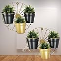 Golden Wheel Hanging Metal Planter With Stand | Home Decor Item | Living Room Planter | Decorative for Garden - Pack of 2