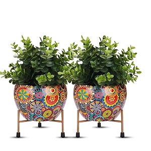 mandala metal planter with stand  tabletop item  home decor item  living room planter  decorative pot for garden - pack of 2
