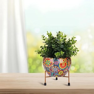 mandala metal planter with stand  tabletop item  home decor item  living room planter  decorative vase for garden - pack of 1