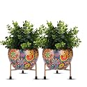 Mandala Metal Planter with Stand | Tabletop Item | Home Decor Item | Living Room Planter | Decorative Pot for Garden - Pack of 2