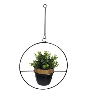 round frame metal planter with stand  hanging item for home decor  living room and garden decorative planter - pack of 1