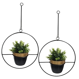 round frame hanging metal planter with stand  home decor item  living room planter  decorative for garden - pack of 2
