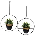 Round Frame Hanging Metal Planter With Stand | Home Decor Item | Living Room Planter | Decorative for Garden - Pack of 2