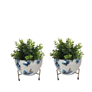 spring metal planter with stand  tabletop item  home decor item  living room planter  decorative vase for garden - pack of 2