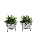 Spring Metal Planter with Stand | Tabletop Item | Home Decor Item | Living Room Planter | Decorative Vase for Garden - Pack of 2
