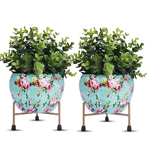spring metal planter tabletop  home decor item  living room planter  decorative planter for garden - pack of 2