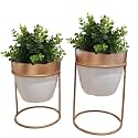 White Metal Planter with Stand | Tabletop Item | Home Decor Item | Living Room Planter | Decorative Vase for Garden - Pack of 2