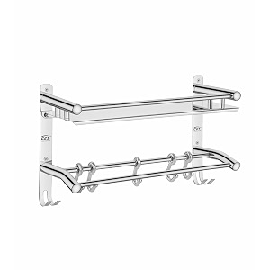 csi international 2-in-1 stainless steel bathroom shelf with towel rod amp hooks  wall mounted bathroom rack for storage  toothbrush amp cloth holder  rustproof organizer shelf for washroom