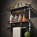 CSI INTERNATIONAL Stainless Steel 2-Layer Bathroom Shelf Rack | Wall Mounted Storage Organizer with Towel Rod &amp; Hooks | Rust-Proof Chrome Finish | Bathroom Accessories for Home, Kitchen, Toilet