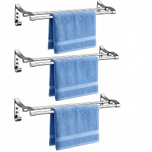 csi international stainless steel double towel rod 24 inch pack of 3  wall mounted bathroom towel rack  dual towel holder rail with chrome finish  rust resistant towel hanger for bathroom amp kitchen
