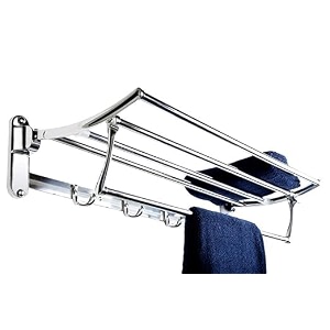 csi international foldable stainless steel towel rack for bathroom  wall mounted towel holder with hooks  rust proof space saving bathroom towel stand amp cloth hanger