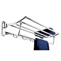 CSI INTERNATIONAL Foldable Stainless Steel Towel Rack for Bathroom | Wall Mounted Towel Holder with Hooks | Rust Proof Space Saving Bathroom Towel Stand & Cloth Hanger
