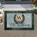 CSKIS Personalized Golf Doormat with Monogram Initial – Custom Family Name Rug with Laurel Wreath &amp; Marble Background – Non Slip Outdoor Entry Mat for Porch, Golf Club, or Man Cave Decor