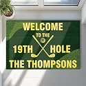 CSKIS Welcome to The 19th Hole Personalized Golf Doormat – Custom Family Name Mat with Golf Clubs & Green Turf Design – Funny Non Slip Outdoor Entry Rug for Porch, Man Cave, or Home Bar Décor