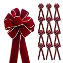 CT Craft Christmas Handmade Tree Topper Bow 10" X 26" X 12 PCS Burgundy/Red Wine Velvet Ribbon Gold Wired Edge for Tree Topper Wreath Indoor Outdoor Holiday Decoration