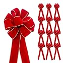 CT Craft Christmas Handmade Tree Topper Bow 10" X 26" X 12 PCS Red Velvet Ribbon Gold Wired Edge
