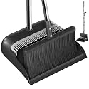 CTIME Broom and Dustpan Set, 51.6 in Adjustable Long Handle with 2 Interchangeable Broom Heads, Standing Broom and Dustpan Set for Office, Kitchen, Lobby, Floor, Garden