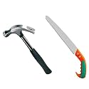 Combo of Steel Edge Sharpen Teeth Pruning Saw and Shock Proof 1/2lb Shaft Rubber Grip Claw Hammer