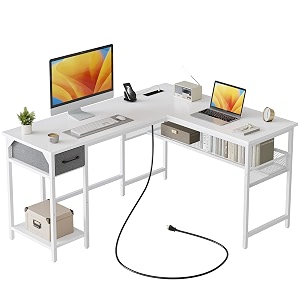 CubiCubi L Shaped Gaming Desk with Power