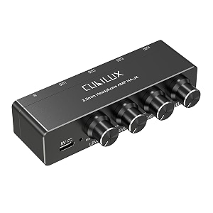 cubilux 4-way headphone amplifier 35mm with volume adjustmentmultiple headphone jack splitter for share musicheadphone amplifier for speaker earphones laptop player-5v dc power supply
