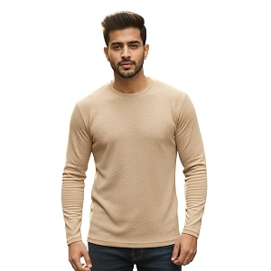 CUBIQ Mens Cotton Blend Solid Slub T-Shirt