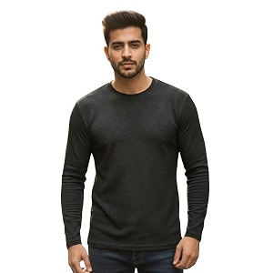 CUBIQ Mens Cotton Blend Solid Slub T-Shirt