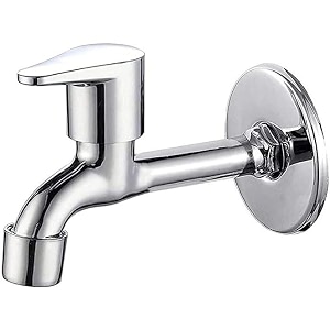 bathbliss cubix stainless steel long bib cock with wall flange - pack of 1