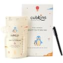 Cubkins Breast Milk Storage Bags 250ml (Pack of 50) | Smart Temperature Indicator | Pre-Sterilized, BPA Free | Leak Proof Double Zipper | One-Way Pour Spout | Self-Standing Freezer Bags with Marker
