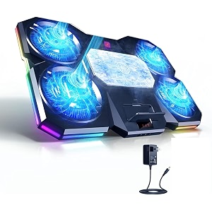 cubonic cryoflux 27w semiconductor laptop cooler 4 fan with rgb lighting lcd display speed control 6-level height adjustable ultra-silent cooling pad for gamingvideobloggingediting