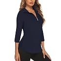Cucuchy Style Womens Golf Shirt 3/4 Sleeve Quarter Zip Workout Tennis Tops Quick Dry UPF 50+ Shirts